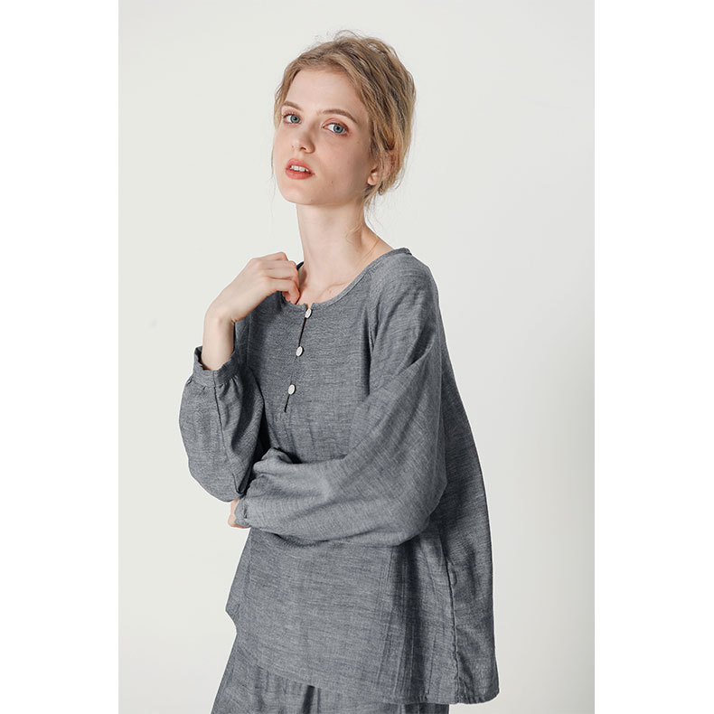 All Cotton Double-layer Gauze Denim Style Profile Comfortable And Breathable Long-sleeve Suit Homewear