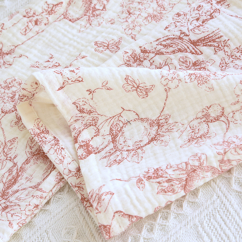 Couple Suit Double-layer Gauze Long-sleeved Trousers Pajamas Cotton Crepe Simple Homewear