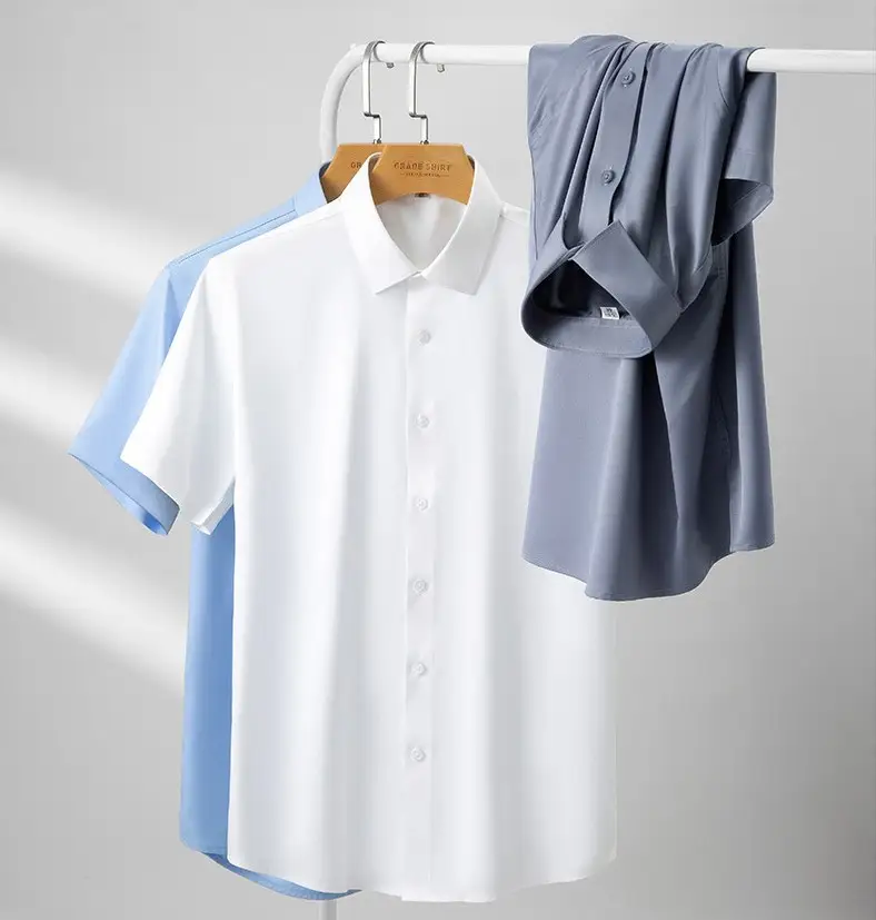 Non-ironing Short-sleeved Shirt Solid Color Stretch Men's Top