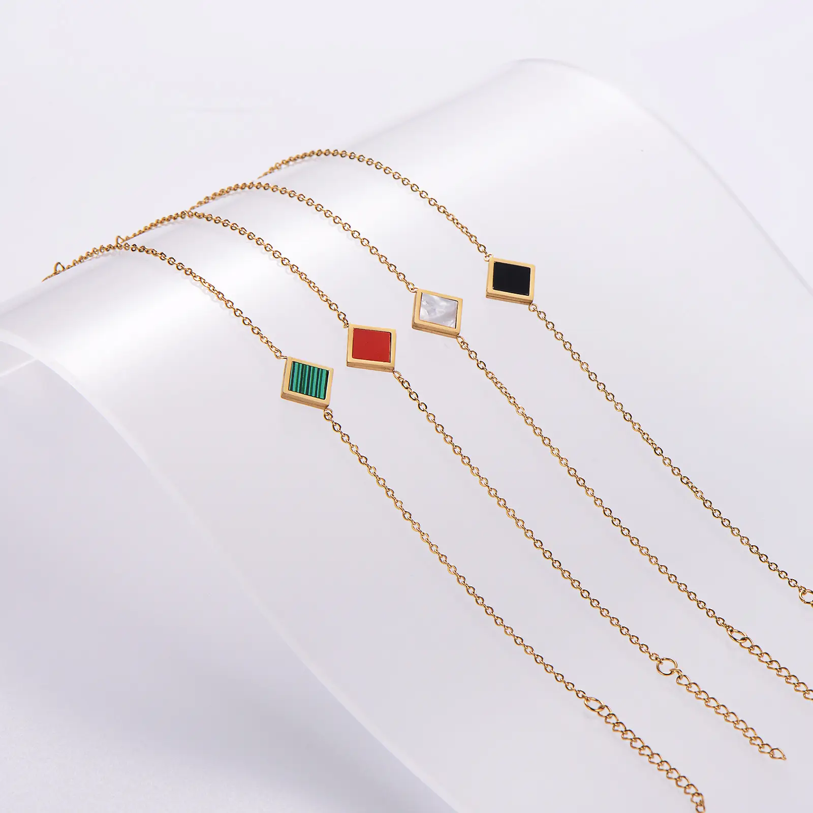 Stainless Steel Niche Temperament Lucky 18K Square Ear Studs Bracelet Necklace