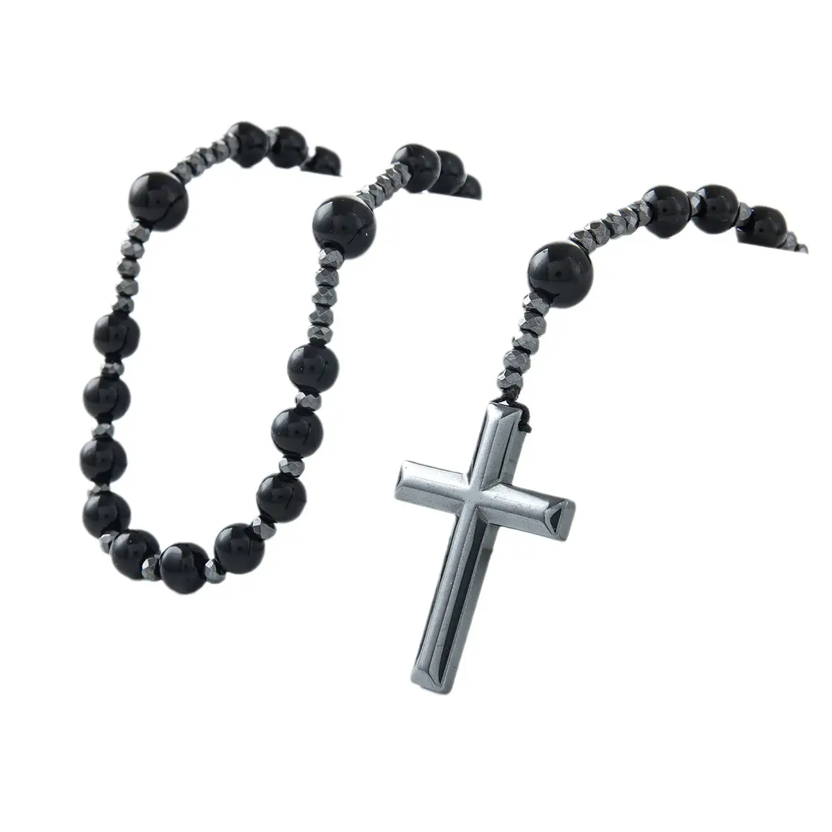 Natural Shiny Black Pendant Cross Necklace