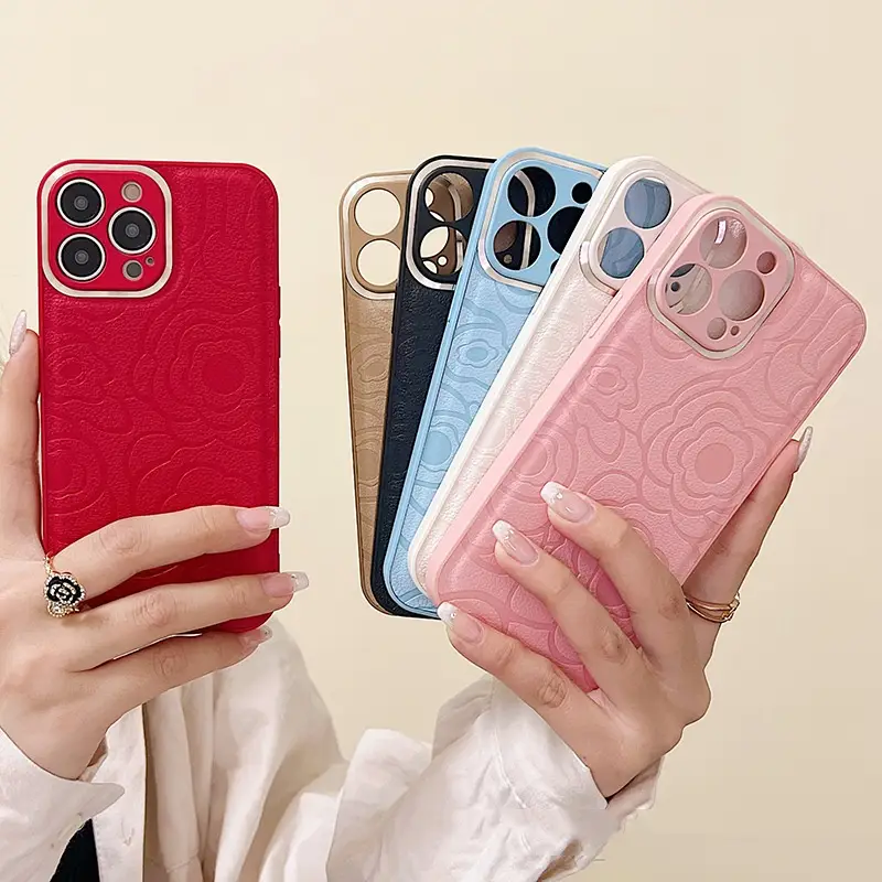 Applicable To Phone Case Leather Pattern Camellia All-inclusive Drop-resistant New