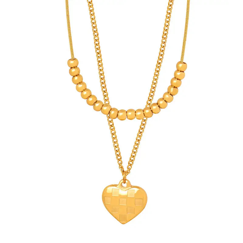 Fashionable Versatile Personalized Double-layer Double-person Style Chessboard Plaid Titanium Steel Necklace
