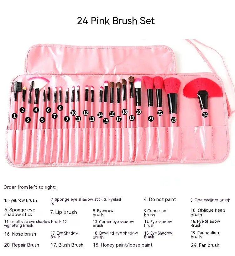 24 PCs Makeup Brush With Horse Hair Black Wood Color Makeup Full Set