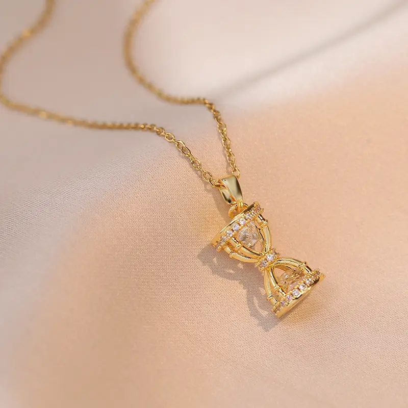 Titanium Steel Necklace Female Japanese Micro Inlaid Zircon Hourglass