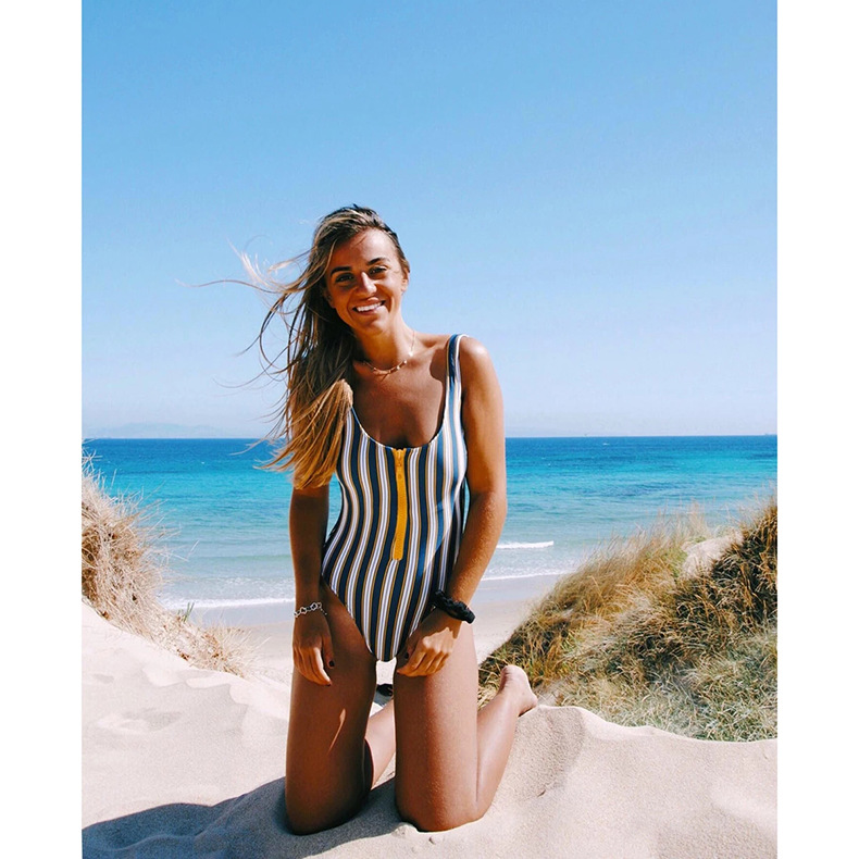 Multi-color Stripe Sexy Backless Zipper One-piece Swimsuit