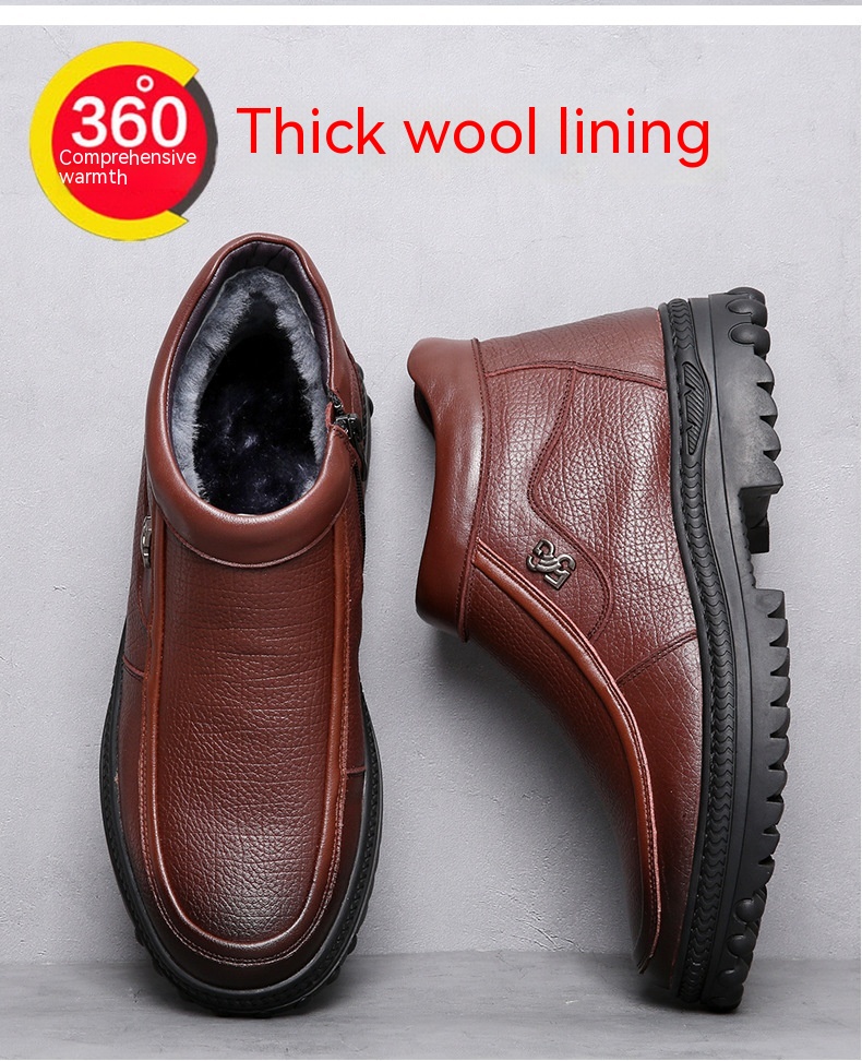 Winter Wool Cotton Fleece-lined Warm Genuine Leather Northeast Leather Shoes - Image 8