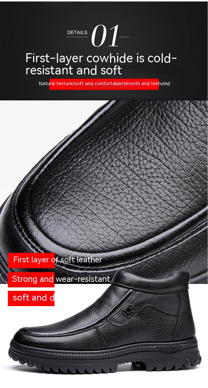 Winter Wool Cotton Fleece-lined Warm Genuine Leather Northeast Leather Shoes - Image 15