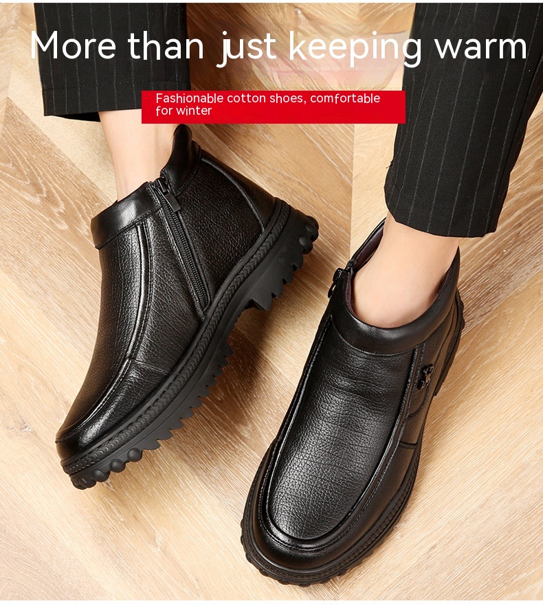 Winter Wool Cotton Fleece-lined Warm Genuine Leather Northeast Leather Shoes - Image 2