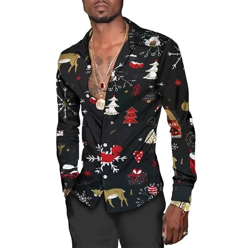 Men's Fashion Loose 3D Printed Long-sleeved Shirt