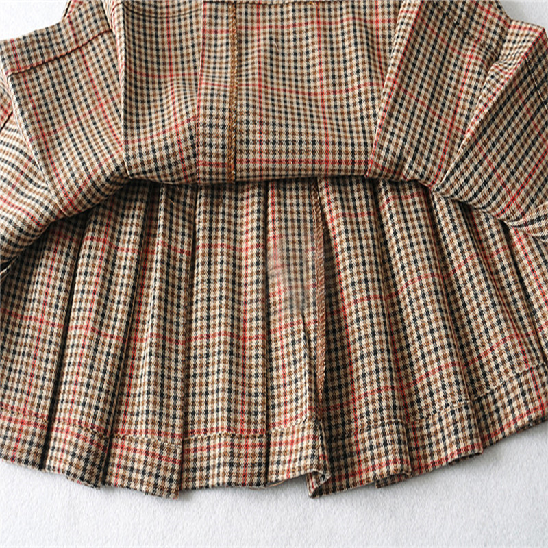 Retro Plaid Pleated Skirt Belt Buckle Learning Skirt