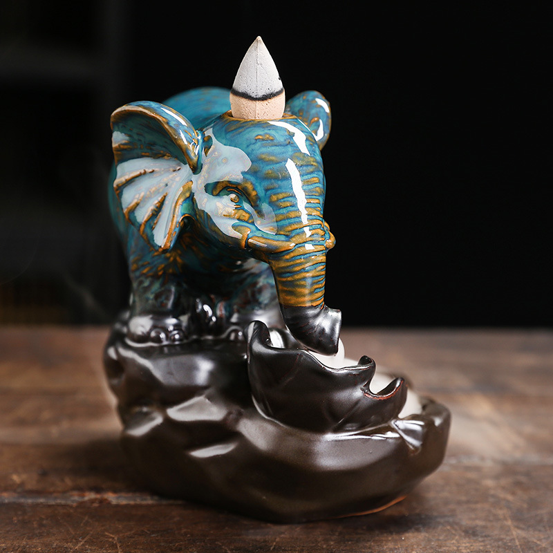 Title 1, Ceramic Lotus Backflow Smoked Elephant Incense ...