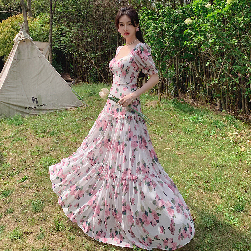 Floral Puff-Sleeve A-Line Dress, picture 3 of 9