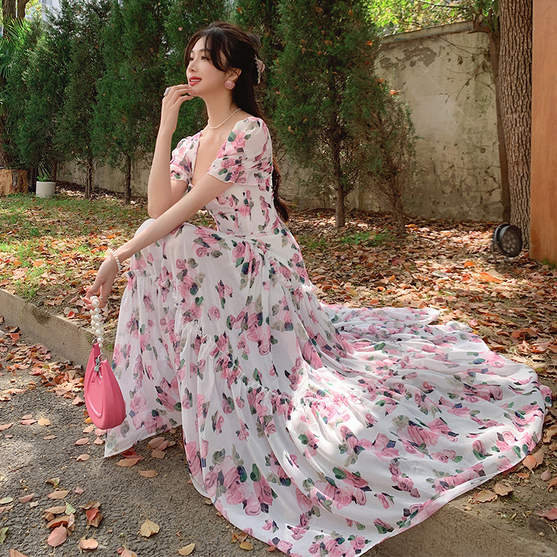 Floral Puff-Sleeve A-Line Dress, picture 4 of 9
