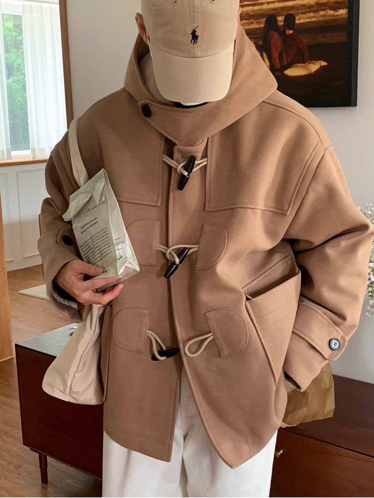 Men's Horn Button Woolen Cloth Short Coat