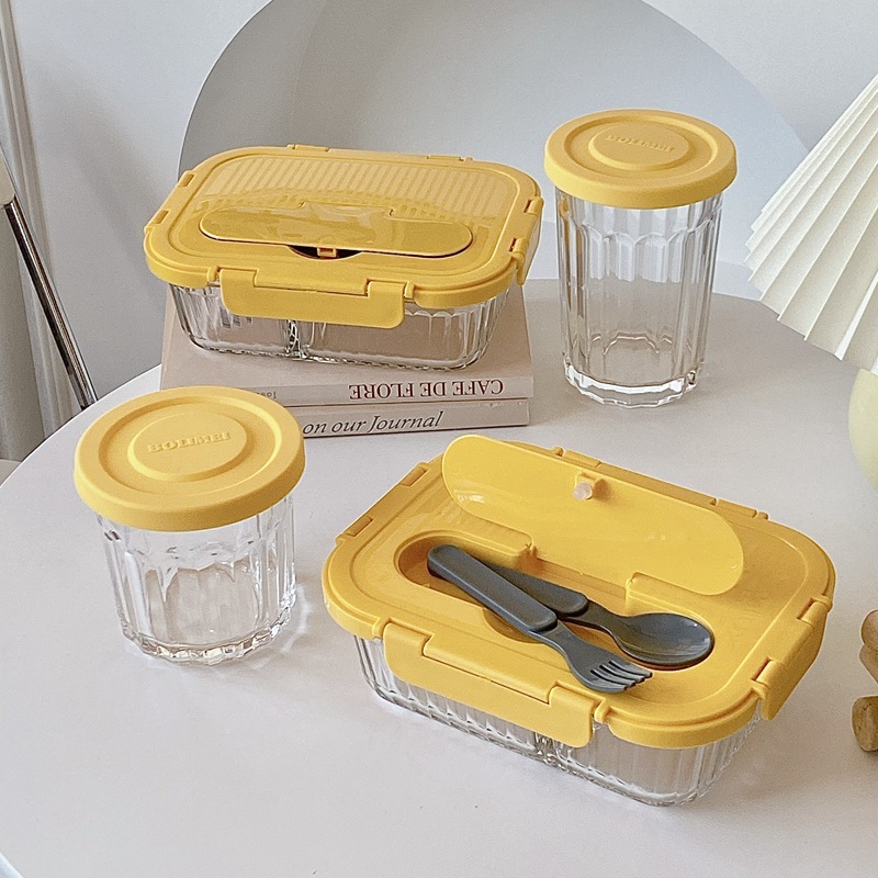 Vertical Pattern Borosilicate Glass Lunch Box Microwave Oven Partition Freshness Bowl - Image 3