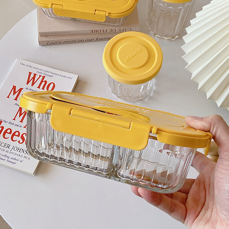 Vertical Pattern Borosilicate Glass Lunch Box Microwave Oven Partition Freshness Bowl