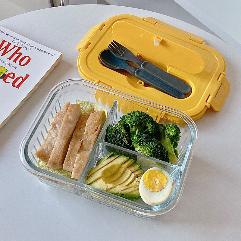 Vertical Pattern Borosilicate Glass Lunch Box Microwave Oven Partition Freshness Bowl - Image 4