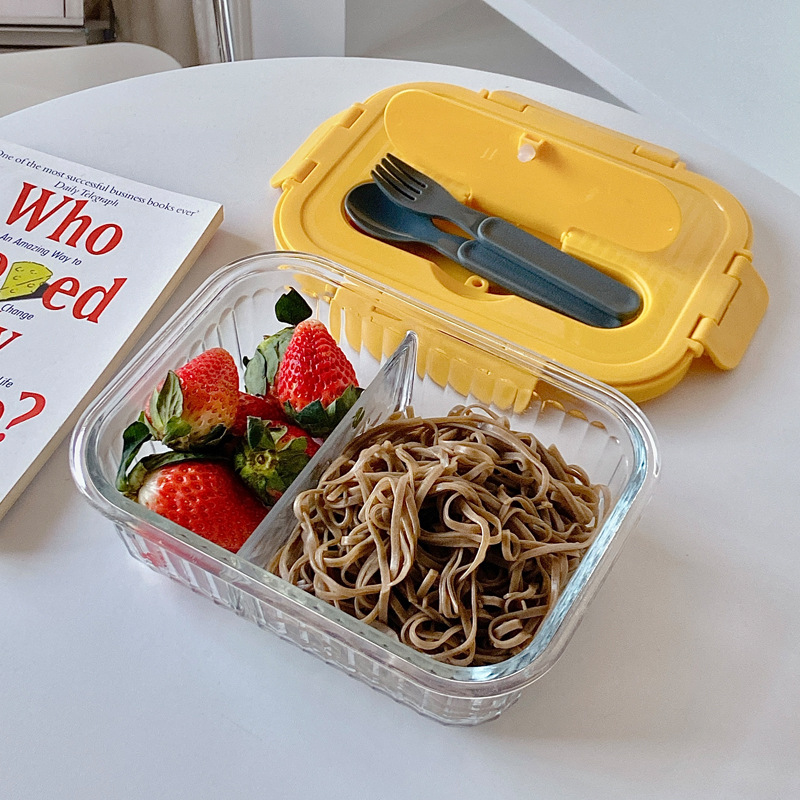 Vertical Pattern Borosilicate Glass Lunch Box Microwave Oven Partition Freshness Bowl - Image 10