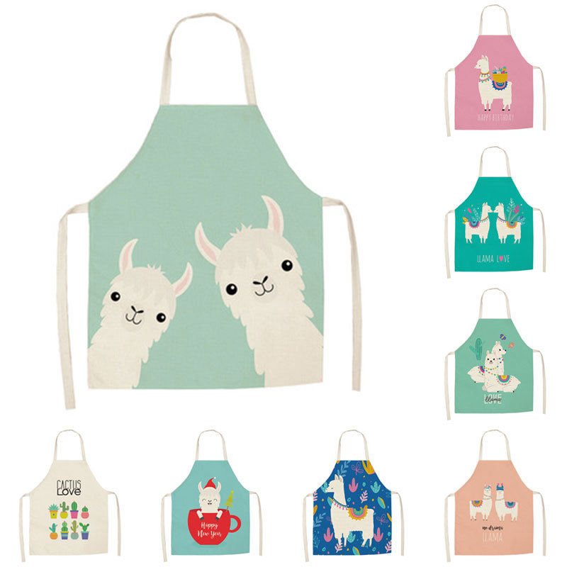 Title 1, Cartoon Alpaca Cactus Cotton Linen Apron