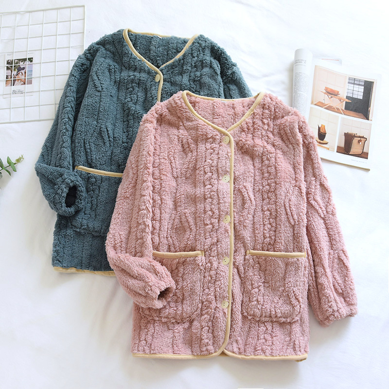 Thickened Fleece-lined Thermal Long Sleeve Top Winter Thin Cotton-padded Jacket Flannel Home Wear