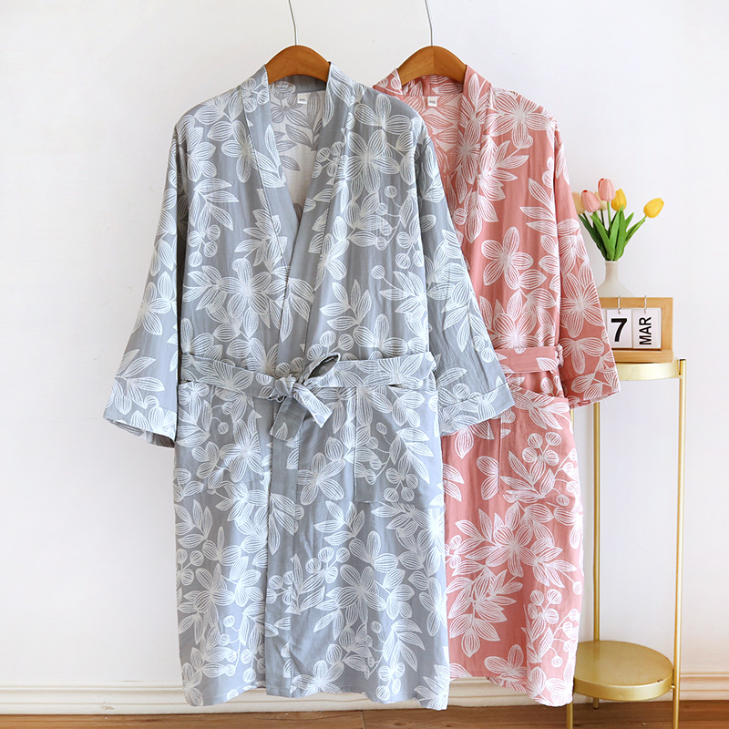 Title 2, Double-layer Gauze Jacquard Pure Cotton Bathrob...