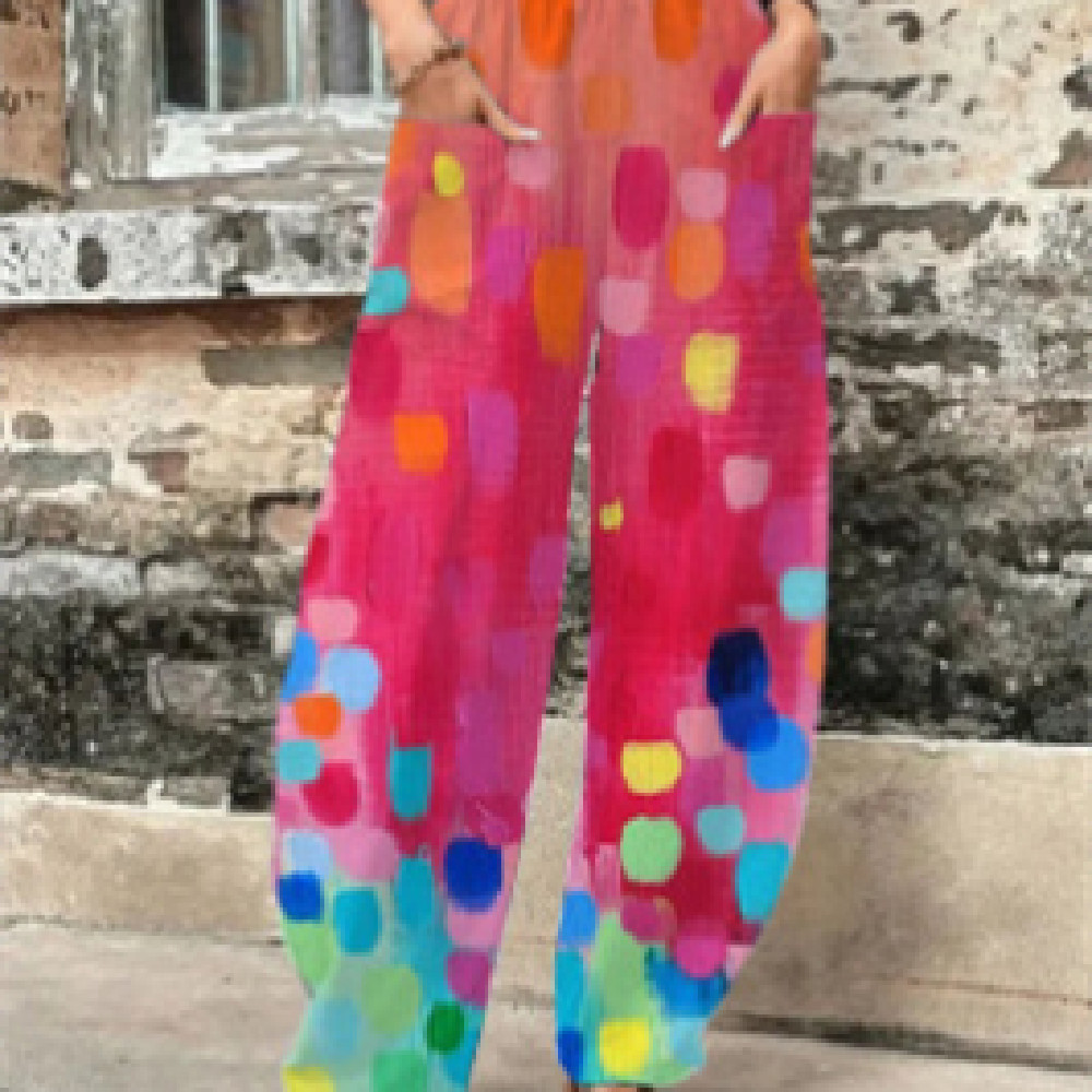 Women's Fashionable Printed Double-pocket Trousers