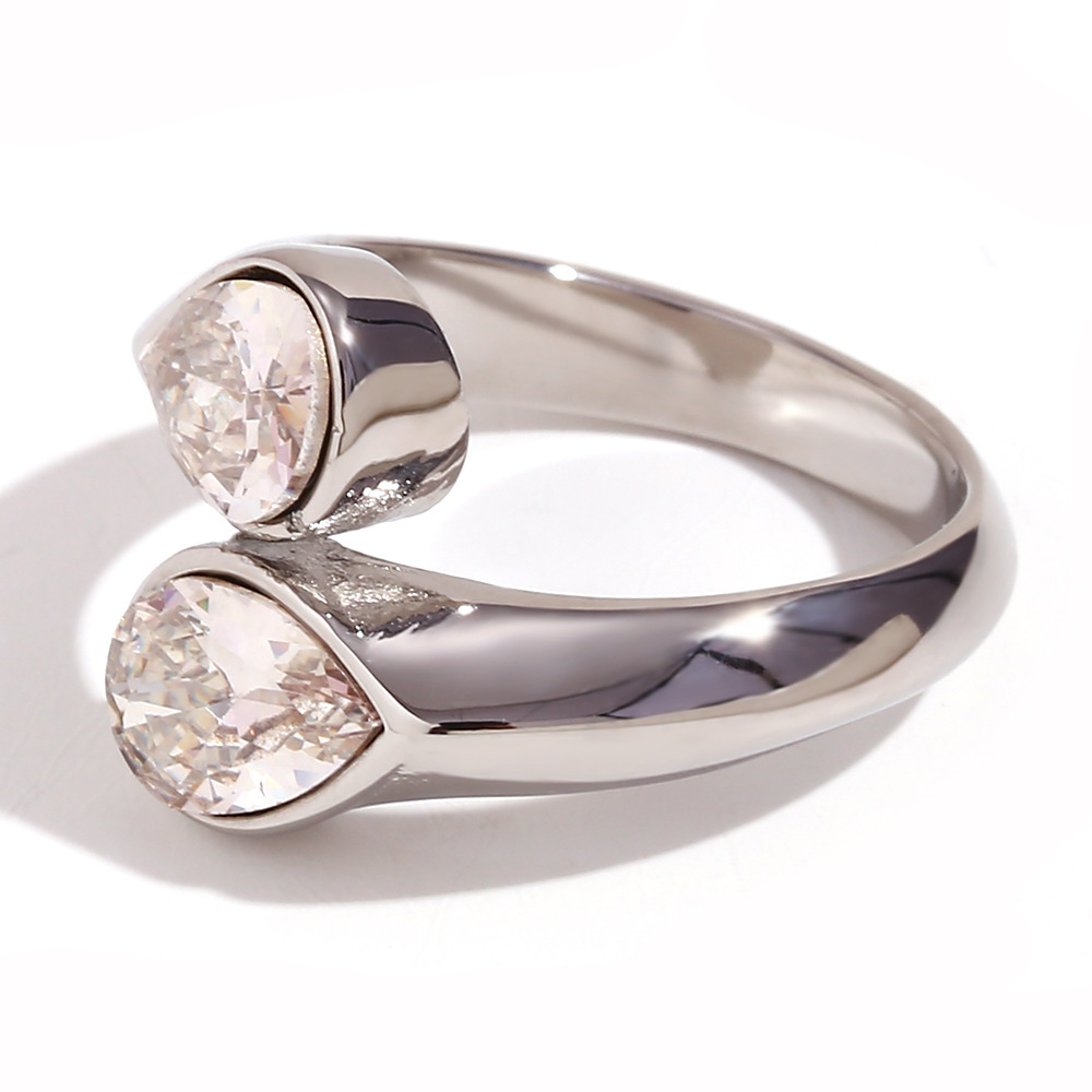 Stainless Steel 18K Zircon Double Water Drip Ring