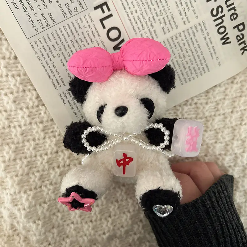 New Year Be Rich Panda Pearl Bow Plush Pendant