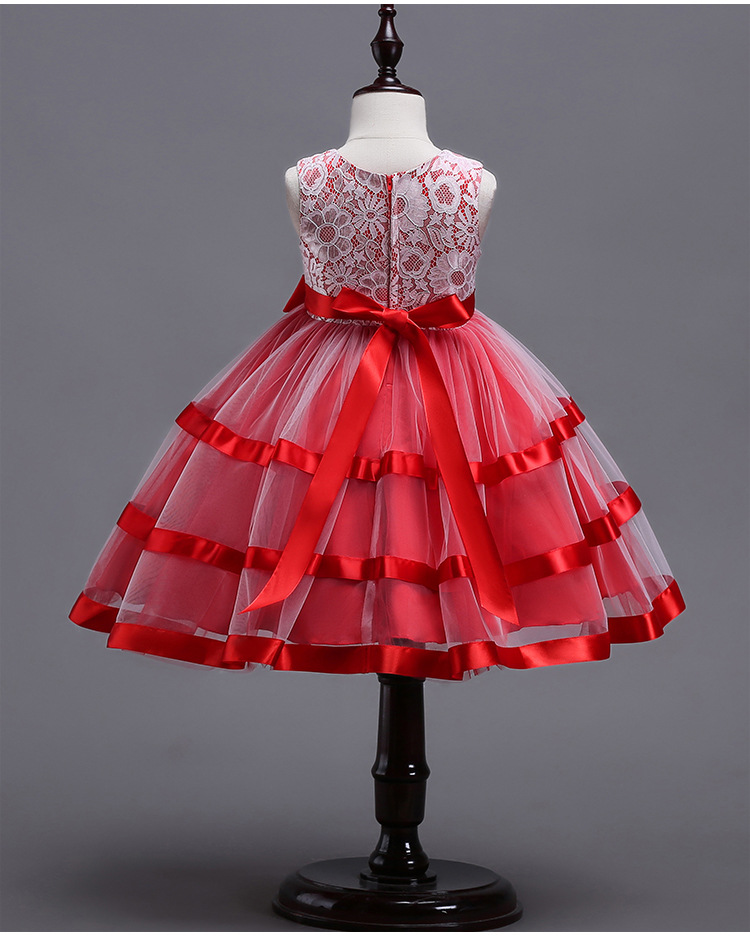 Polyester Girls' Jumpsuit Big Bow Children's Princess Dress Lace Pettiskirt