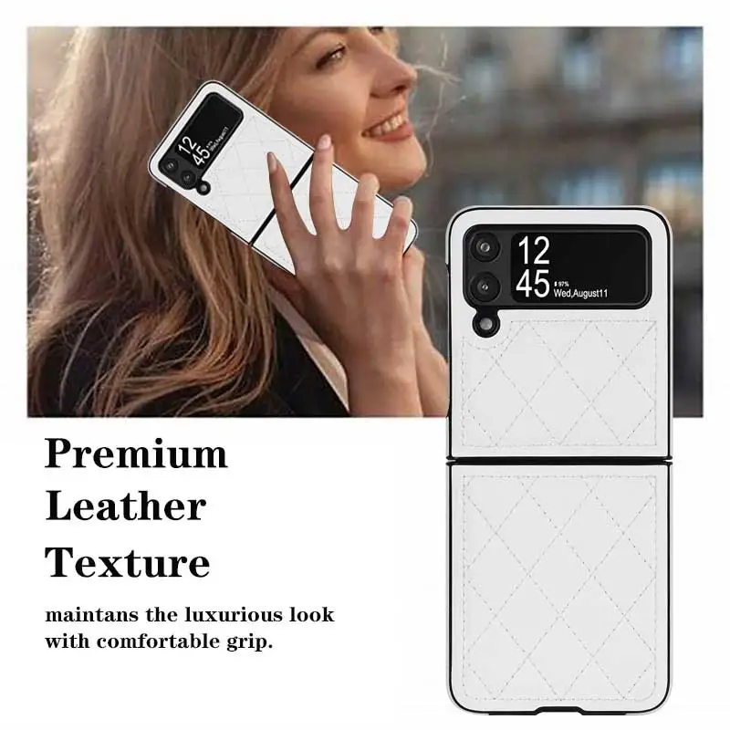 Foldable Screen Textured Lambskin Plaid Phone Case