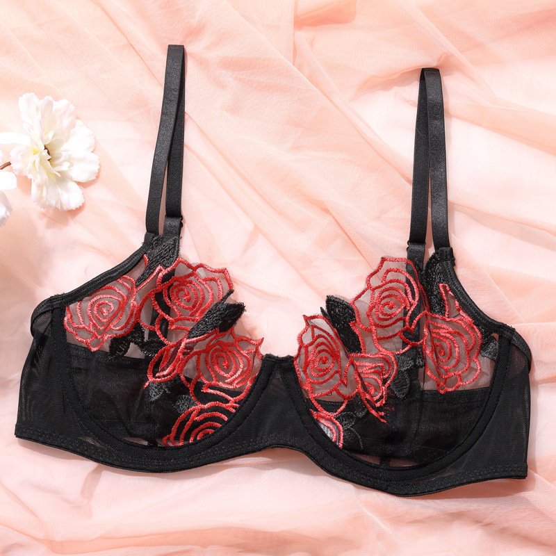 Title 3, Underwear Rose Embroidery Mesh See-through Gart...