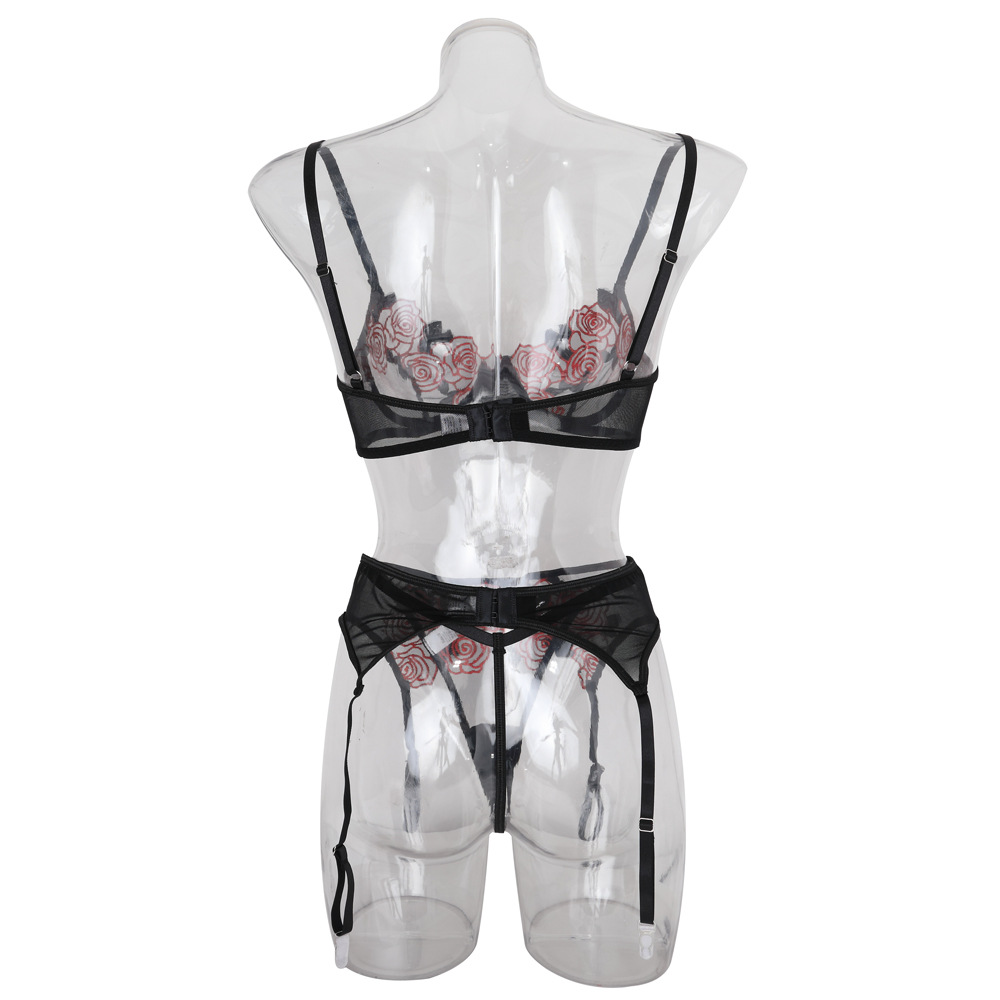 Title 15, Underwear Rose Embroidery Mesh See-through Gart...