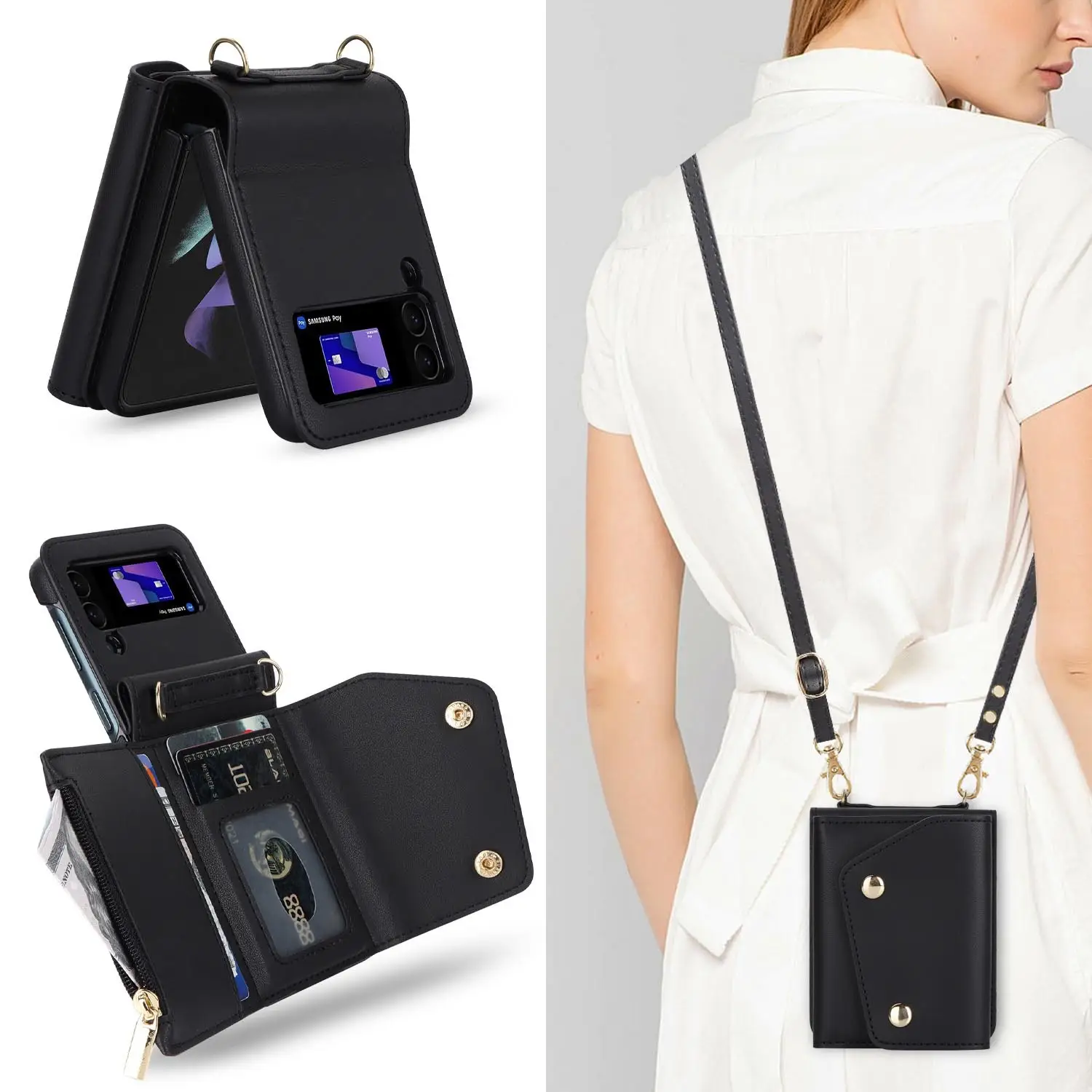 Crossbody Folding Leather Case Multi-card Flip Phone Case