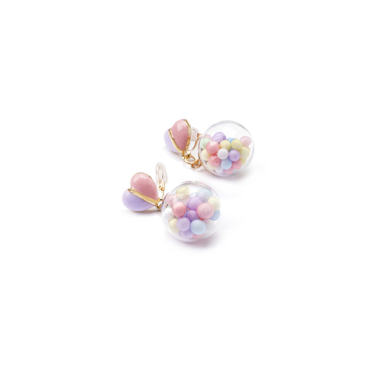 925 Silver Needle Candy Color Crystal Glass Ball Love Heart Earrings