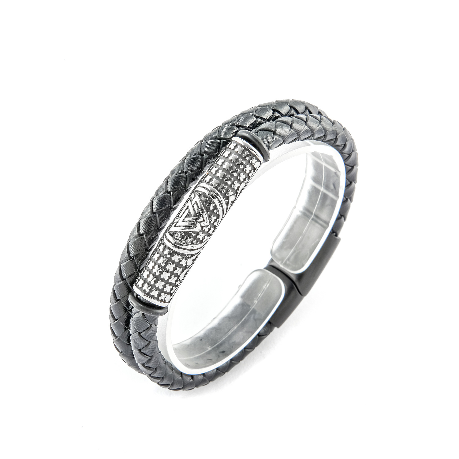 Nordic Viking Simple Men's Leather Titanium Steel Bracelet European And American Double Woven