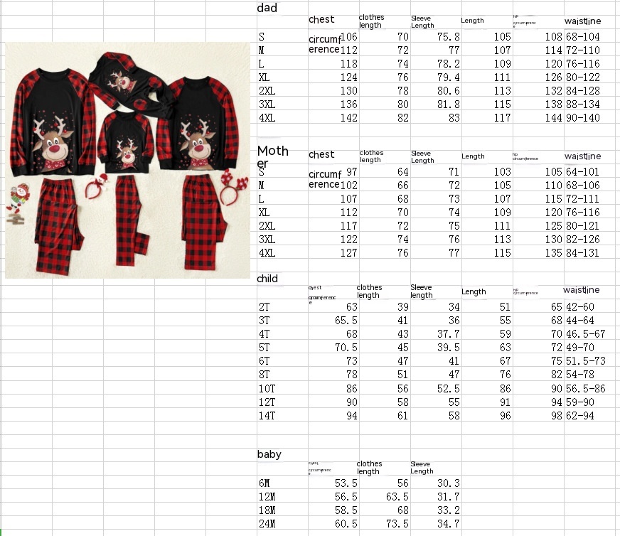 Title 1, Christmas Pajamas Deer Printed Round Neck Plaid...