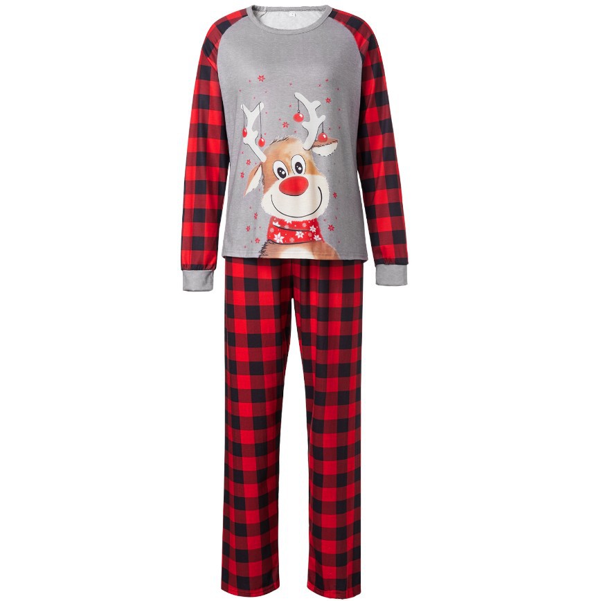 Title 2, Christmas Pajamas Deer Printed Round Neck Plaid...