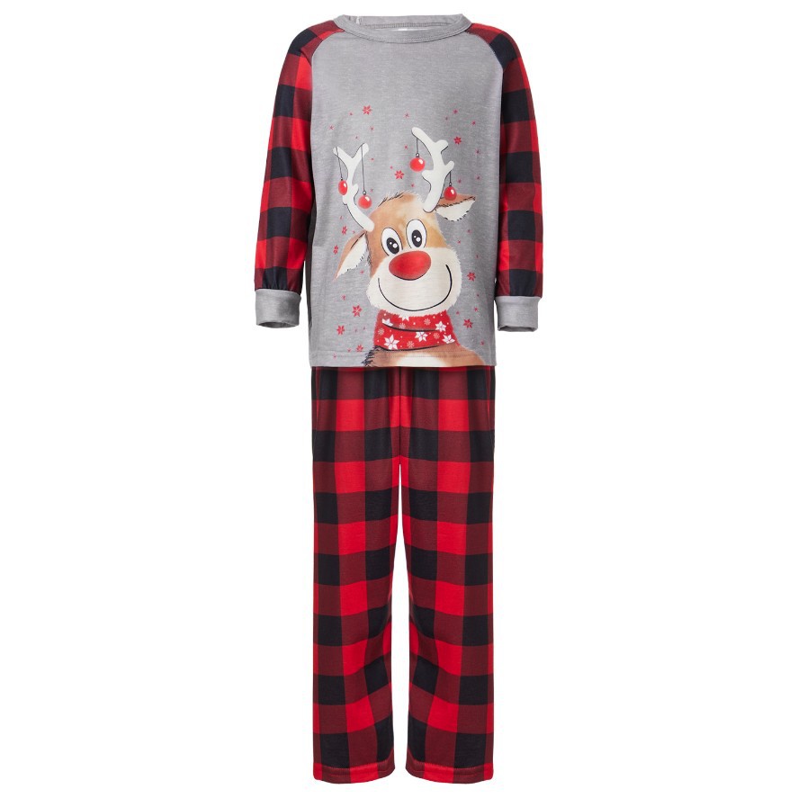 Title 3, Christmas Pajamas Deer Printed Round Neck Plaid...