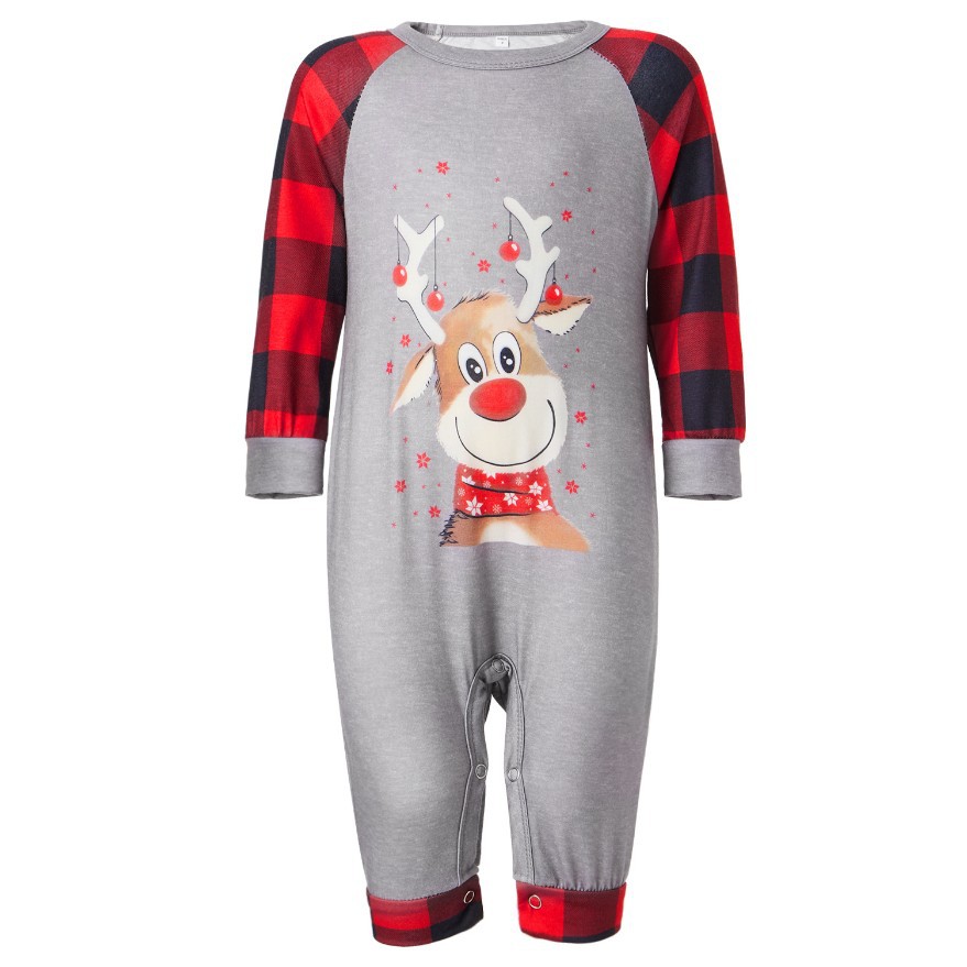 Title 4, Christmas Pajamas Deer Printed Round Neck Plaid...