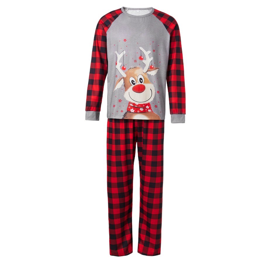 Title 5, Christmas Pajamas Deer Printed Round Neck Plaid...