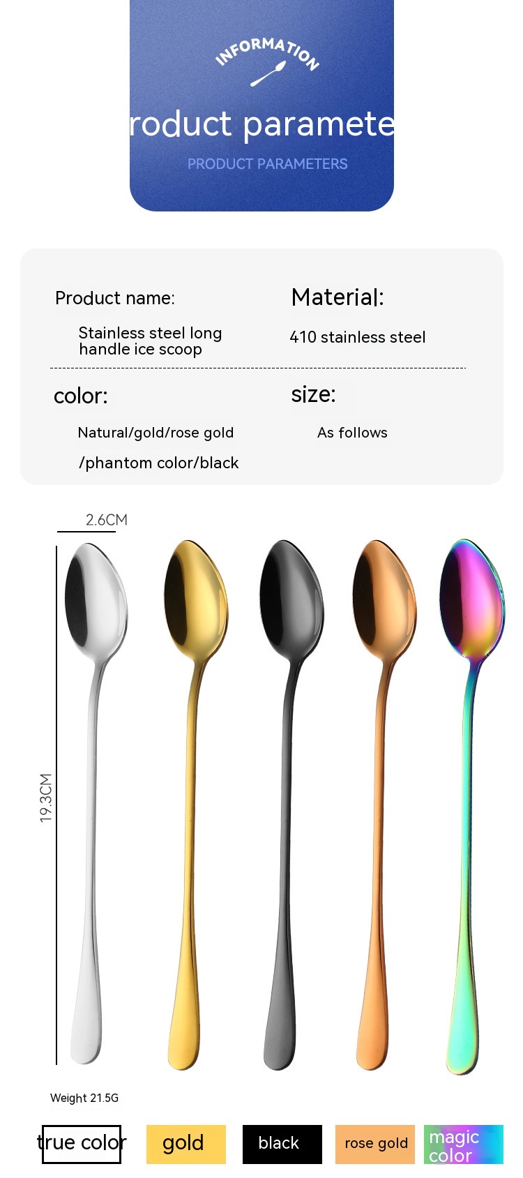 Title 4, Stainless Steel Long Spoon Stirring Spoon