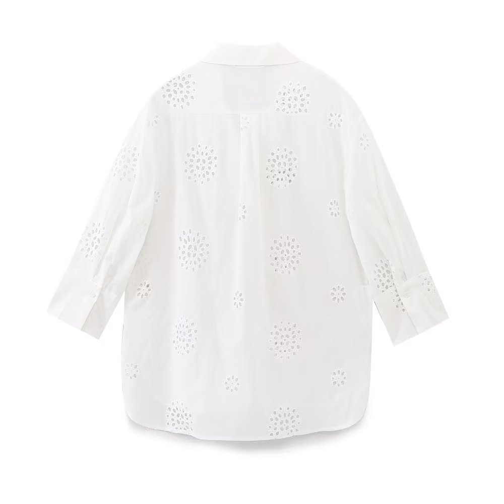 Women's Lapel Embroidery Solid Color Loose Shirt