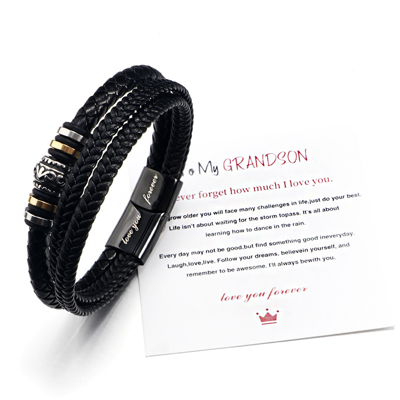 Stainless Steel Multi-layer Woven Bracelet Titanium Leather Lettering Gift Suit