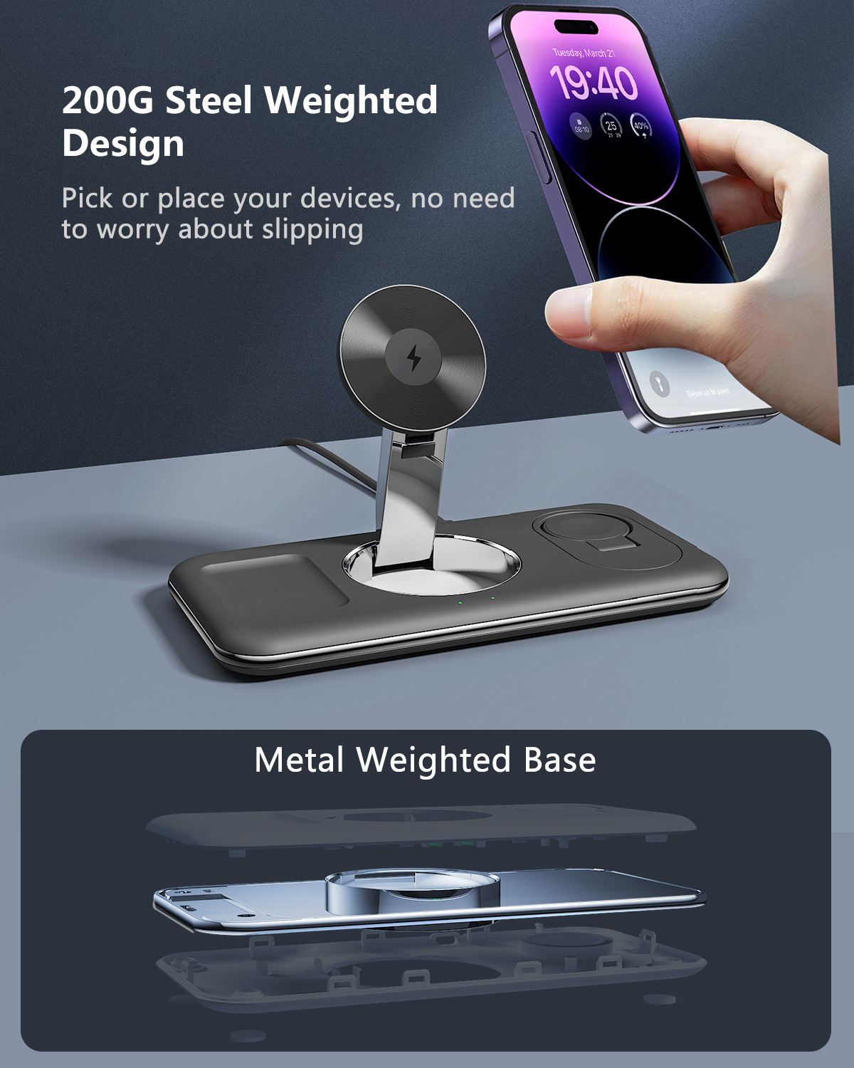 Folding Magnetic Wireless Charger Charger Desktop Bracket - Image 6