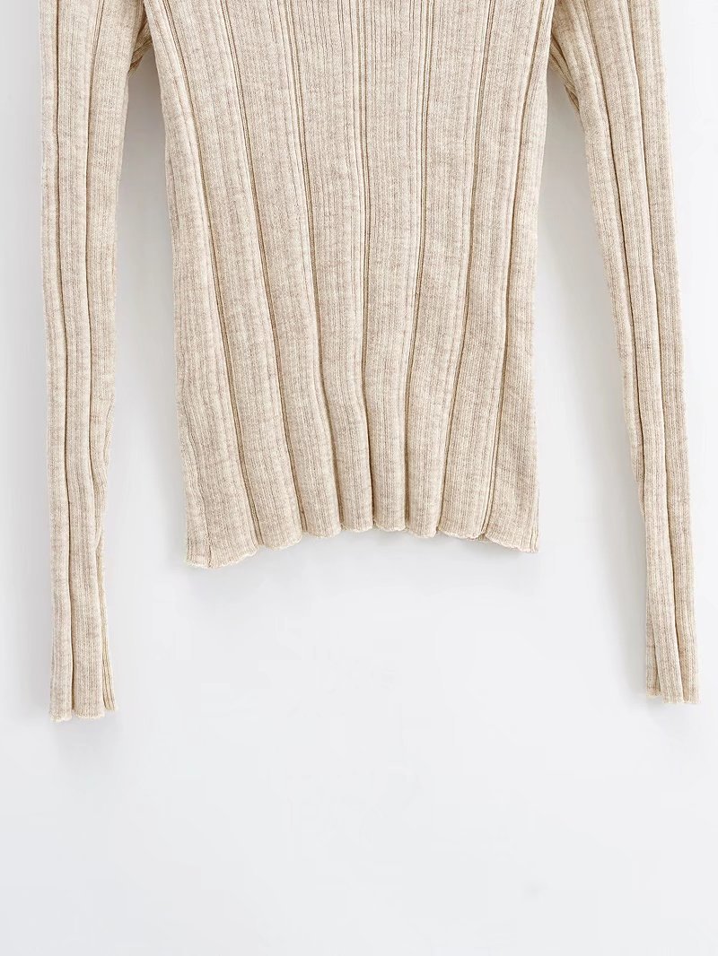 Spring Pile Collar European And American Simple Style Slim Fit Sunken Stripe Turtleneck Long Sleeve Bottoming Sweater