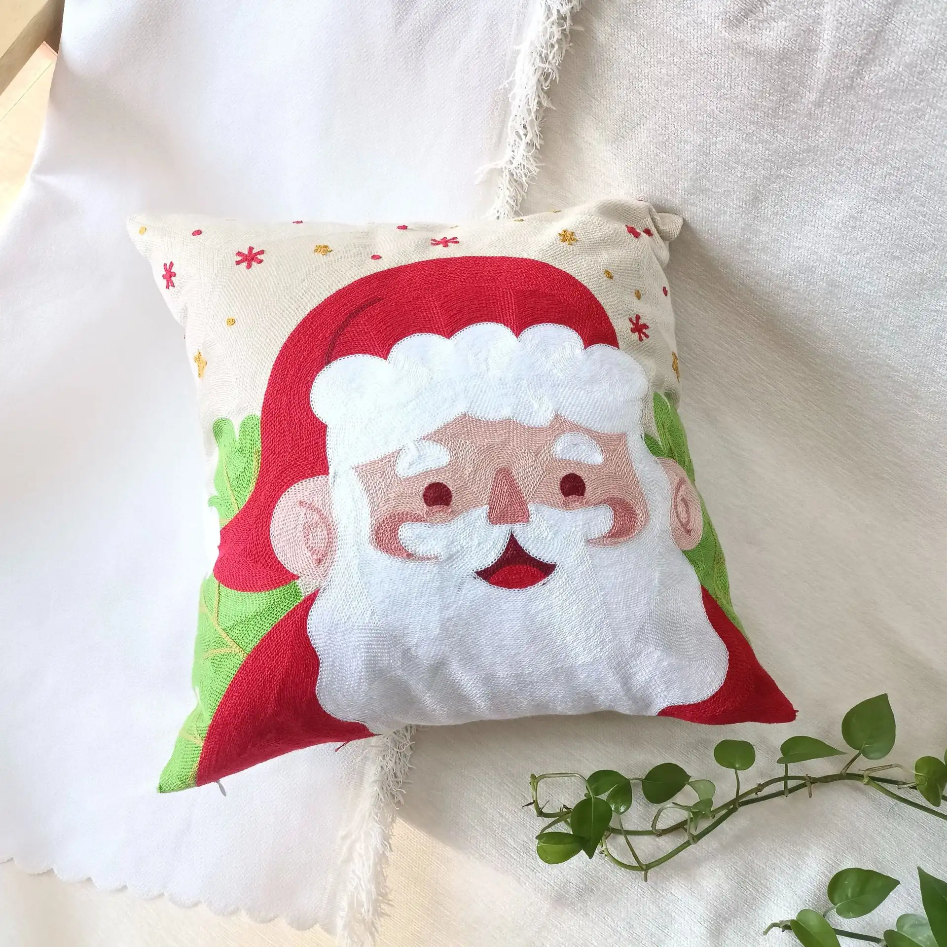 Holiday Decoration Cartoon Embroidery Pillow Cover