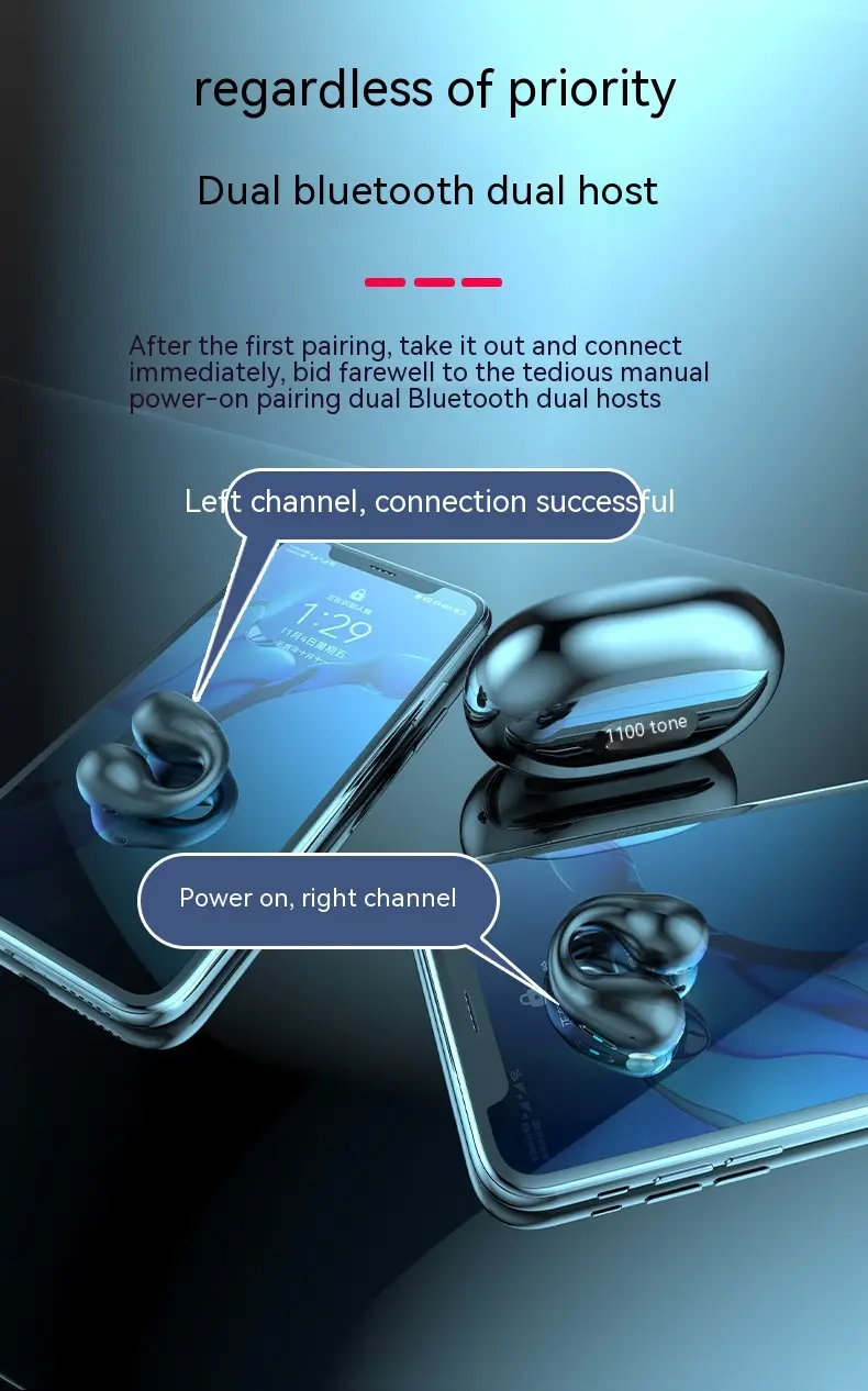 Non-in-ear Clip Wireless Bluetooth Headset Noise Reduction Air Conduction Clip Sports