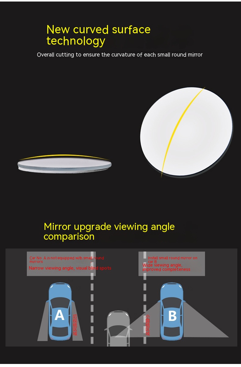 Car Reflective Rearview Mirror Small Round Mirror 360 Degrees Adjustable