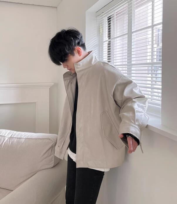 Men's Autumn And Winter Thickening Trendy Loose Rewear Leather Jacket